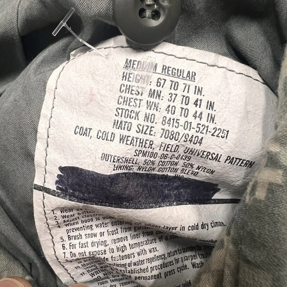 USGI M-65 Field Jacket Medium Long Digital‎ Camo Cold Weather Army Coat M65 Mens